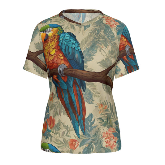 Parrot Design Women's V-Neck Short Sleeve T-Shirt | Polyester