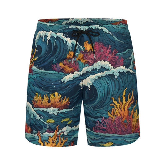 Ocean Waves Men's Casual Shorts Double-Layer Sports Beach Shorts | Polyester