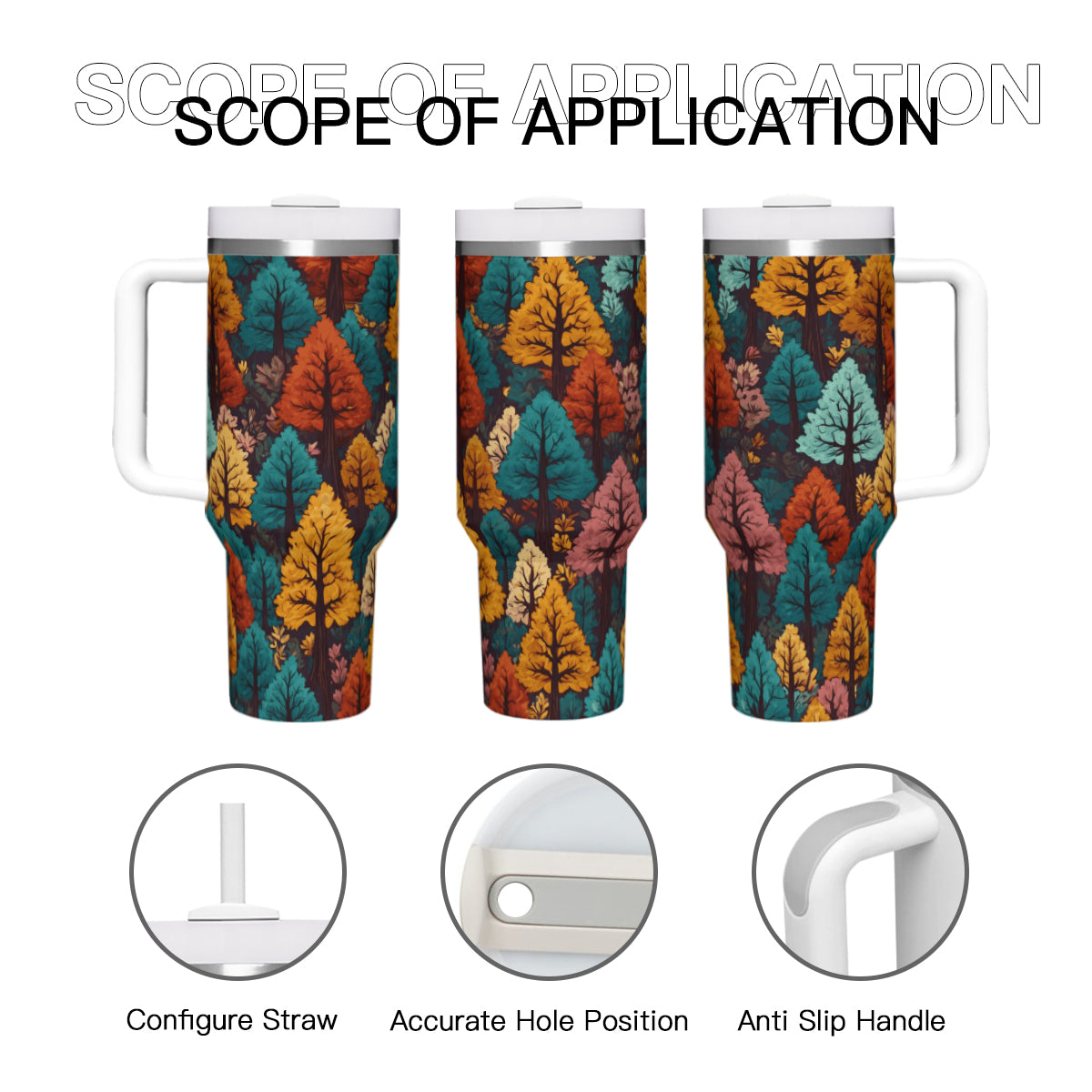 Beautiful Floral Large Capacity Tumbler with Handle(1100ml/40oz) | Stainless Steel 304