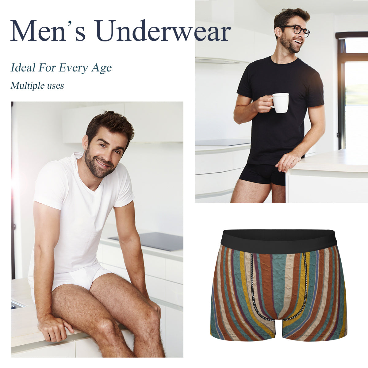 Strip Design Men's Underwear (Front and Back Design)丨Polyester