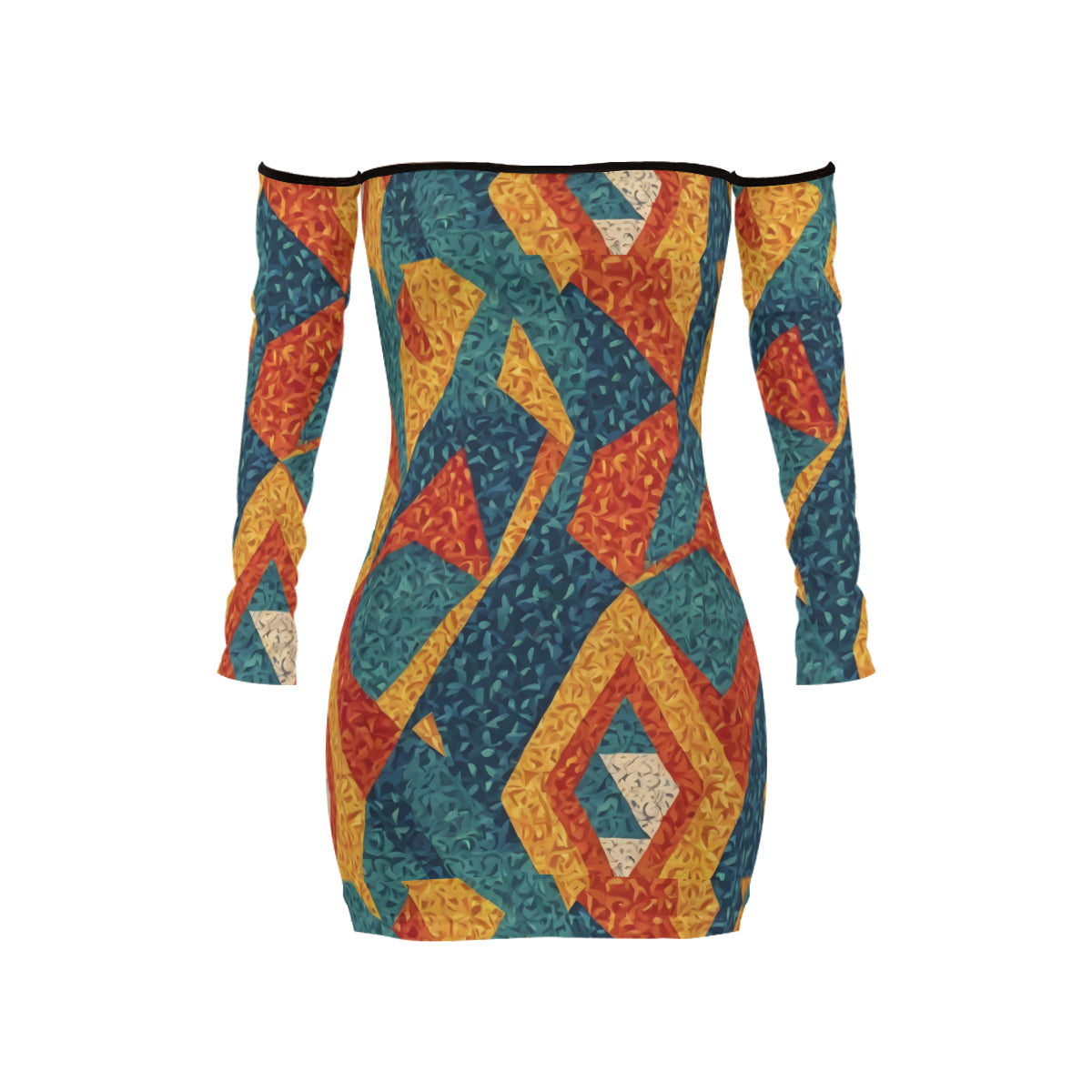 Abstract Pattern Women's Off-shoulder Back Lace-up Dress | Polyester