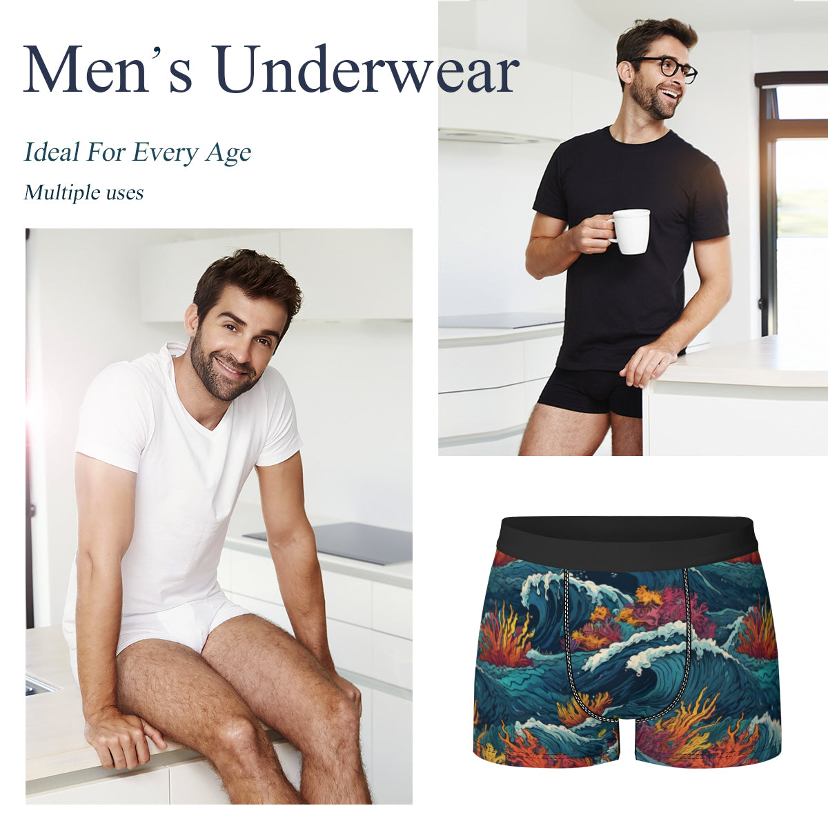 Ocean Waves Men's Underwear (Front and Back Design)丨Polyester