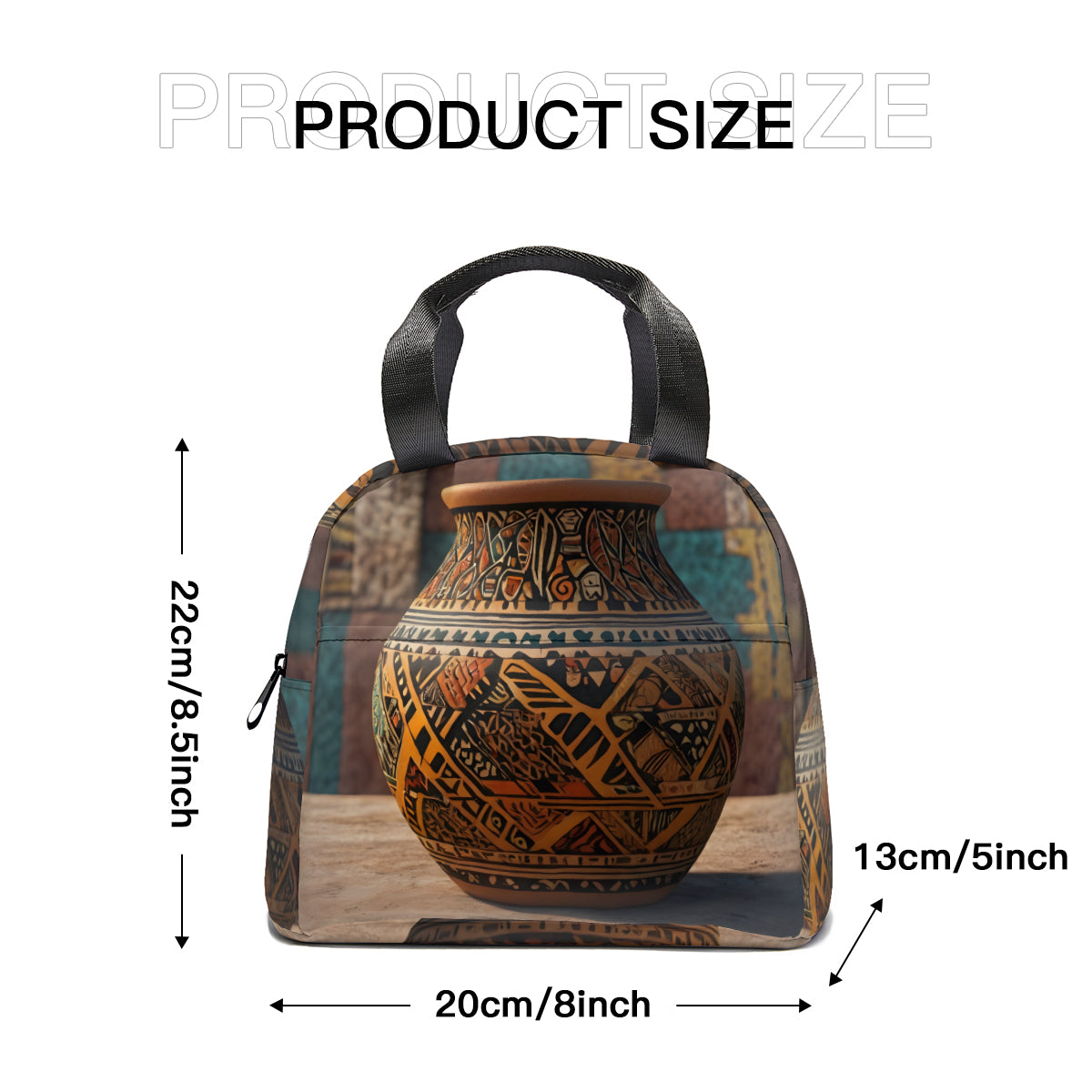 Golden Pot personalised canvas handheld insulated lunch bag (with side pocket)|Polyester