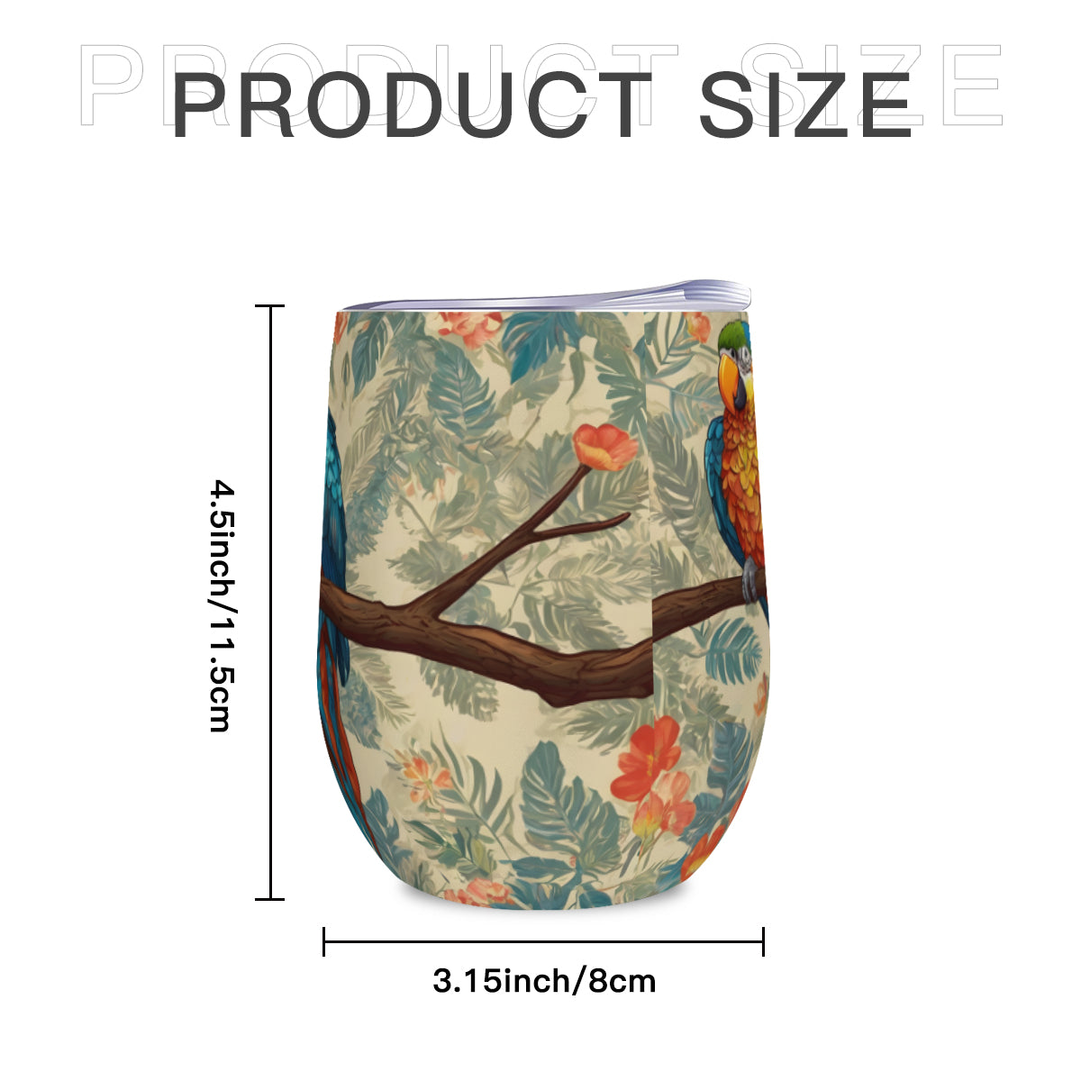 Parrot Design Stemless Wine Tumbler(350ml/12oz)| Stainless steel 304