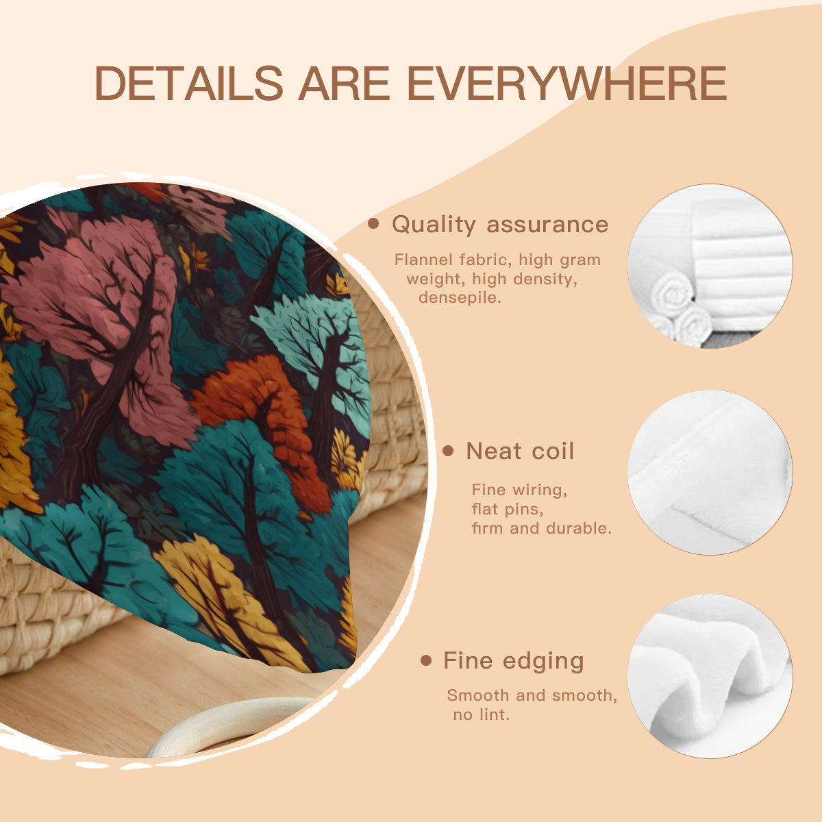 Beautiful Floral Single-Sided Printed Round Blanket | 280GSM Flannel