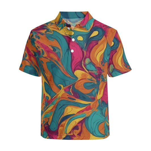 Colorful Pattern Men's Premium European Size POLO Shirt | 95% Polyester+5% Spandex