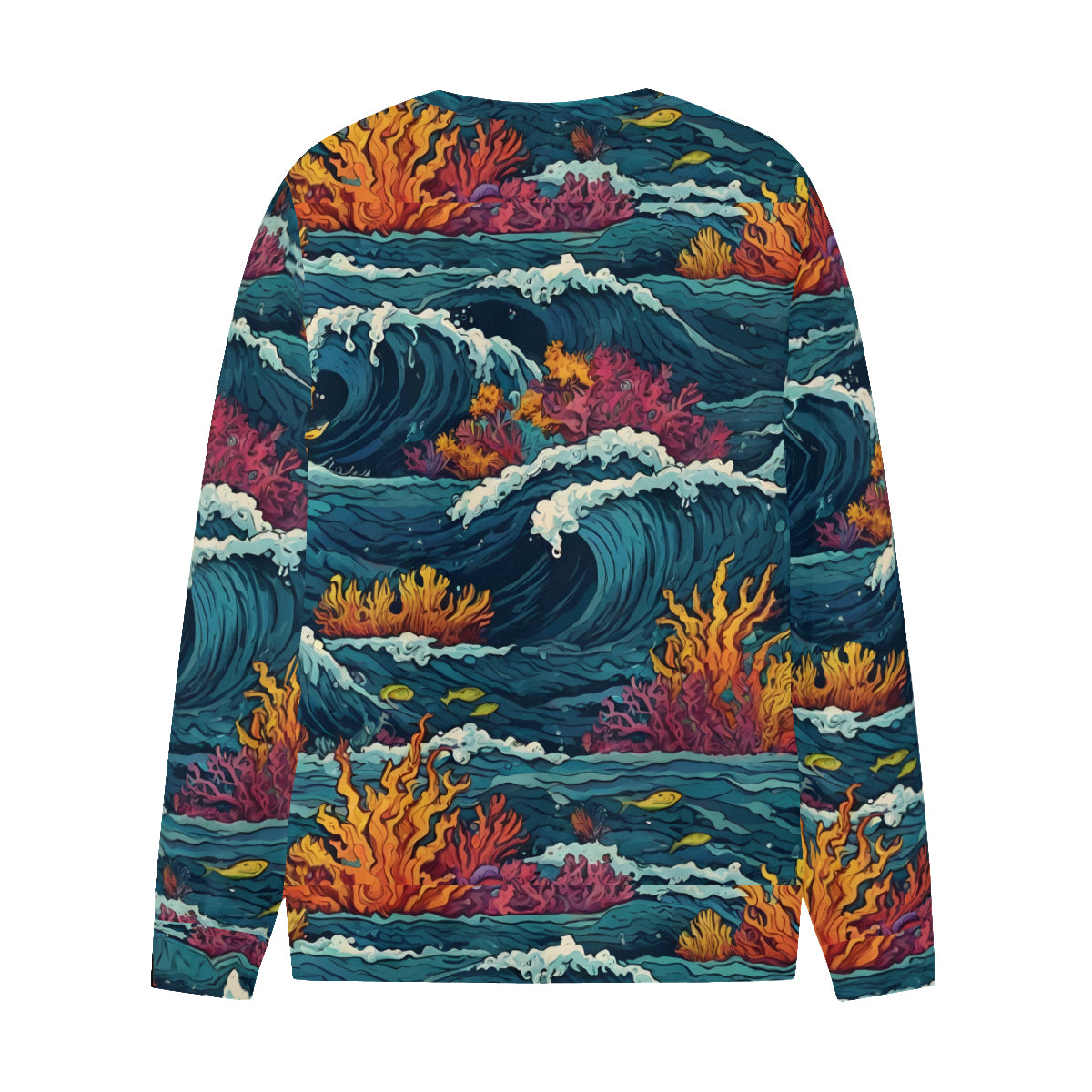 Ocean Waves Men's O-Neck EU Size Long-Sleeved T-Shirt | 180GSM Cotton