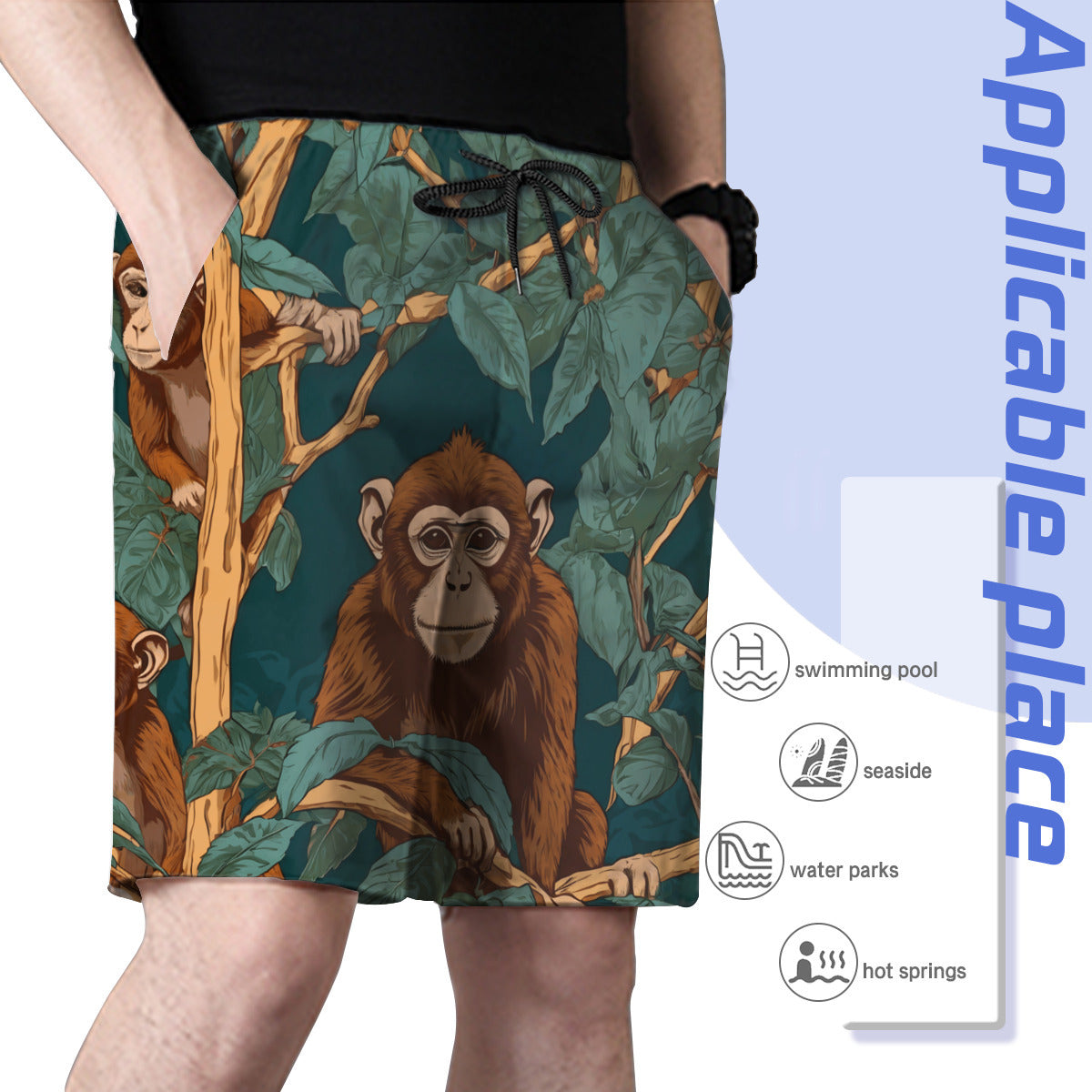 Monkey Vibes Men's Peach Skin Beach Shorts