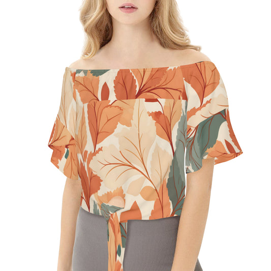 Beautiful Pattern Women's One-shoulder Tie Short Sleeves T-shirt