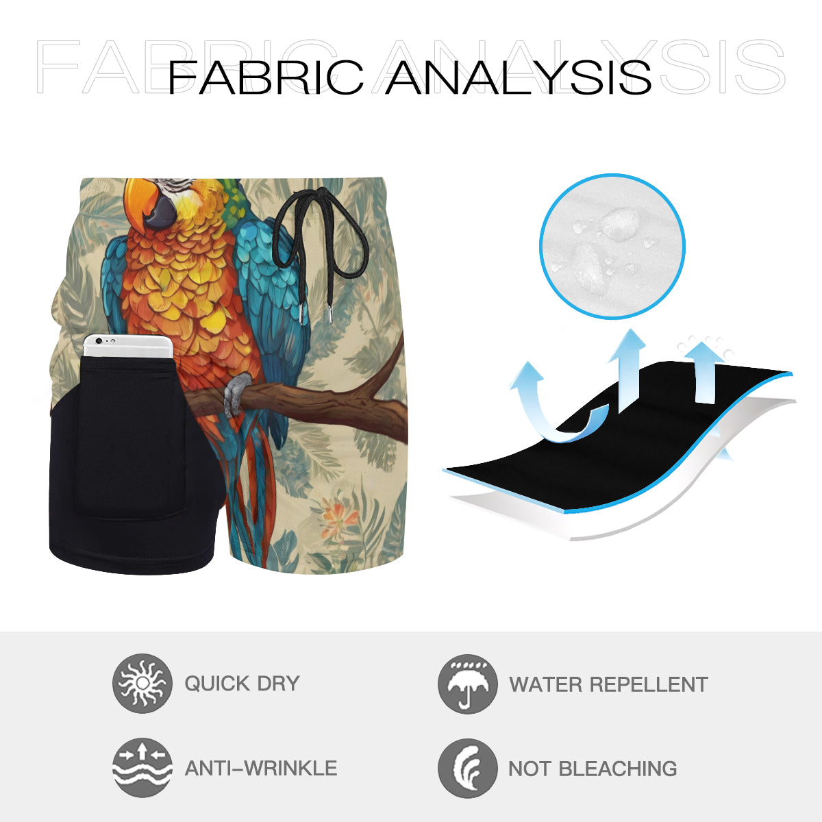 Parrot Design Short Sports Beach Shorts (Multifaceted Design) | Polyester