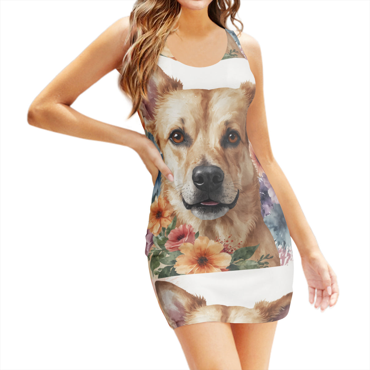 Dog Lover Sleeveless Slim-Fit Euro-Size Tank Slip Dress | Polyester