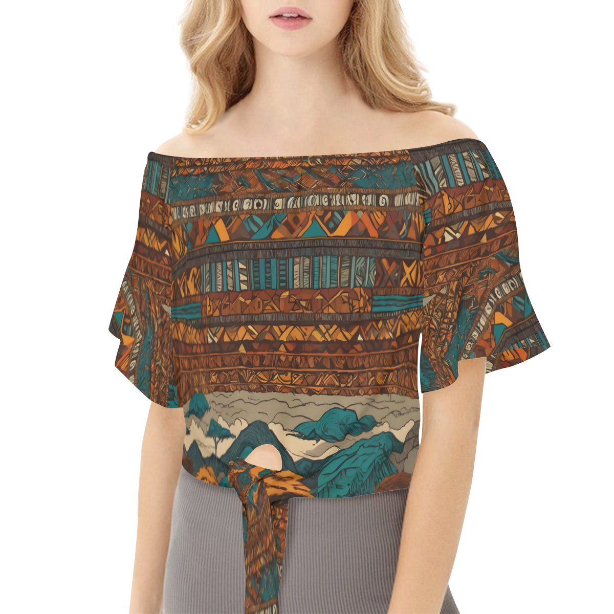 Beautiful Landscape Women's One-shoulder Tie Short Sleeves T-shirt