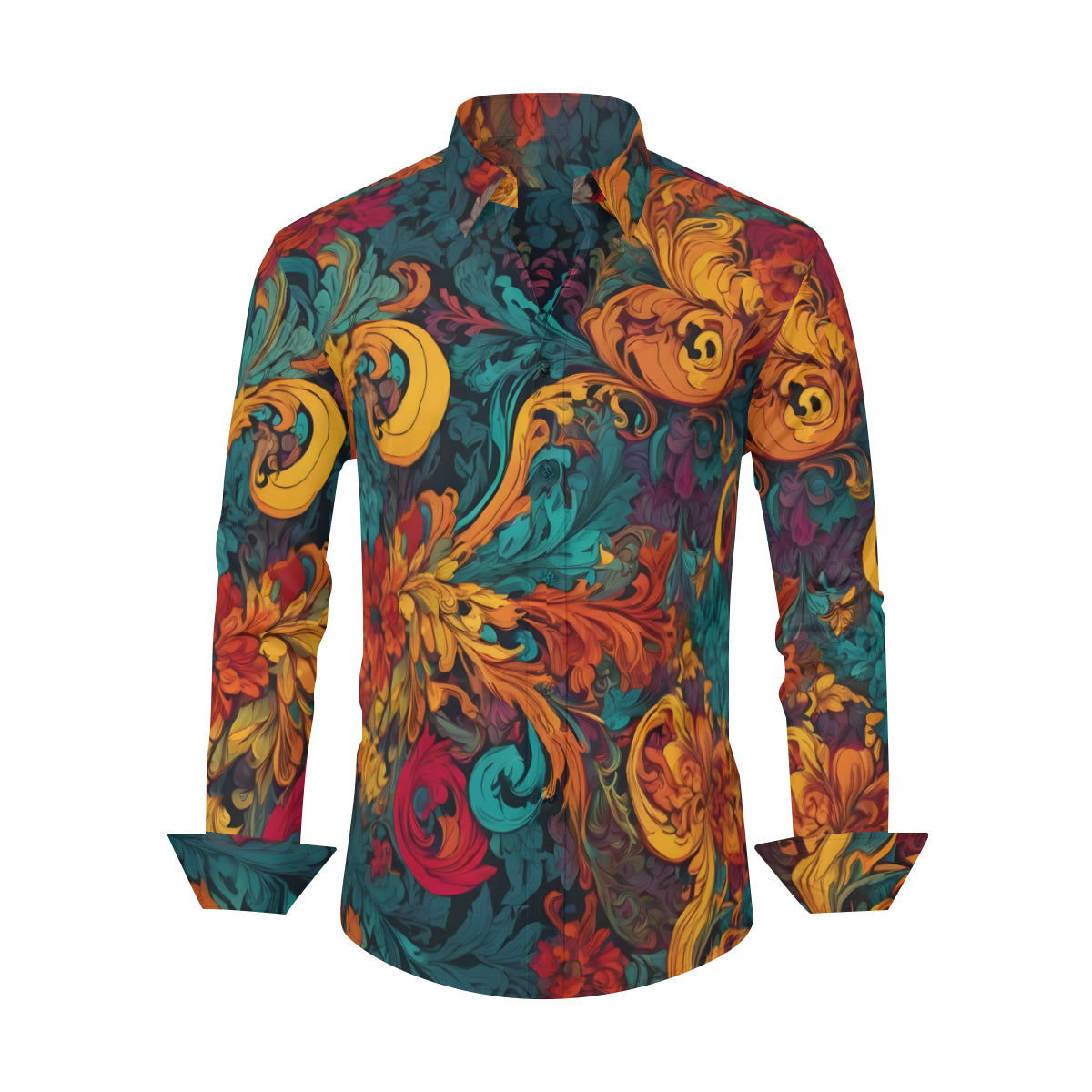 Awesome Flower Design Men's Classic Long-Sleeved Shirt | Polyester
