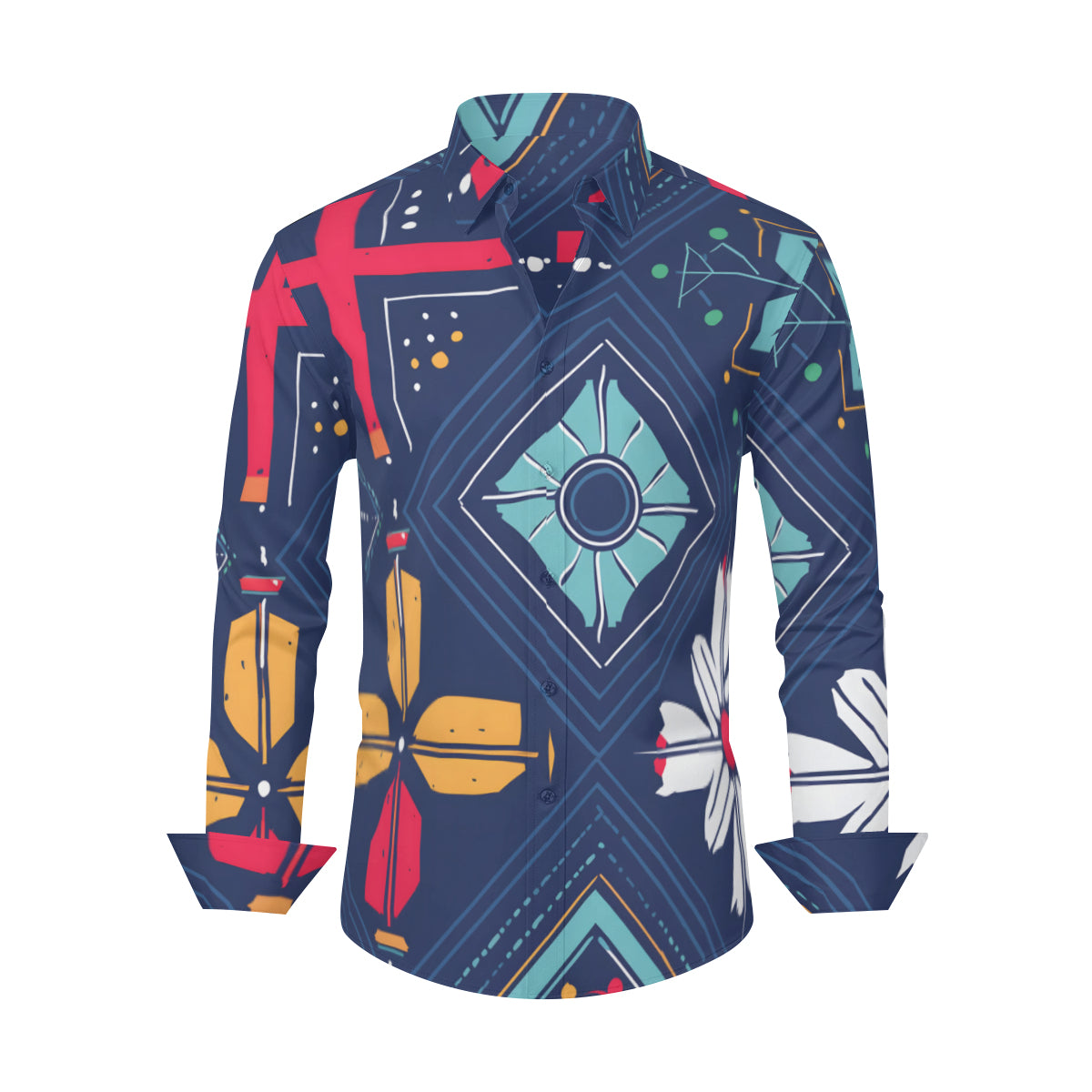 Abstract Pattern Men's Classic Long-Sleeved Shirt | Polyester