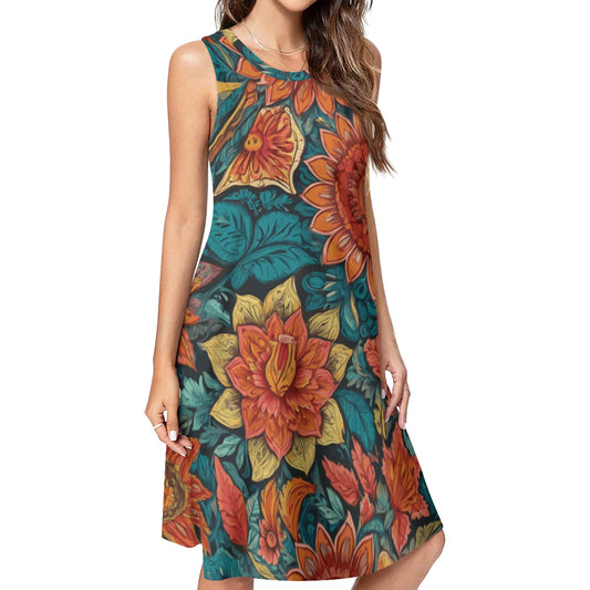 Floral Red Women's Casual Dress | Polyester