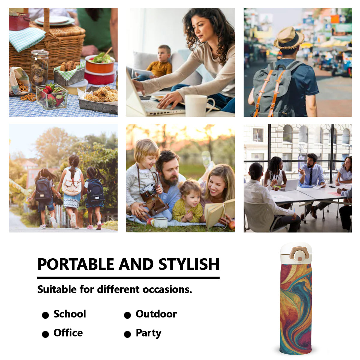 Colorful Design Travel Outdoor Tumbler (450ml/15oz) | Stainless Steel 304