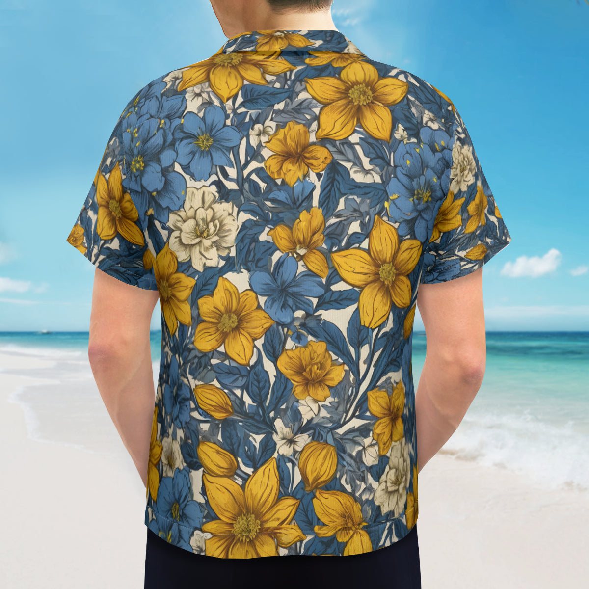 Abstract Yellow Floral Men's Hawaiian Shirt(No chest pocket) | Polyester