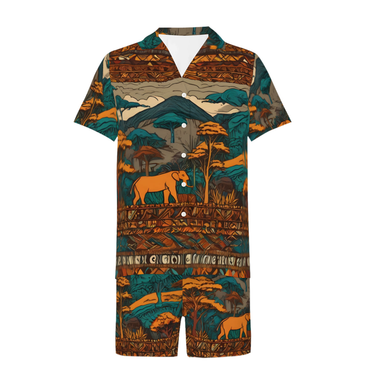 Beautiful Landscape All-Over Print Man's Shirt and Shorts Pajama Set (Multi-faceted Design) | Cotton-Like Polyester
