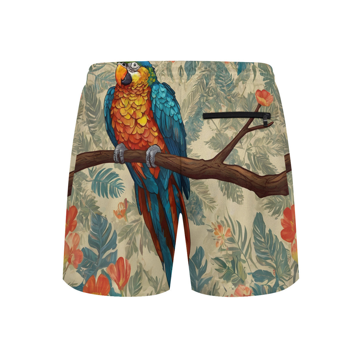 Parrot Design Men's Casual Shorts Double-Layer Sports Beach Pants (Short) | Polyester