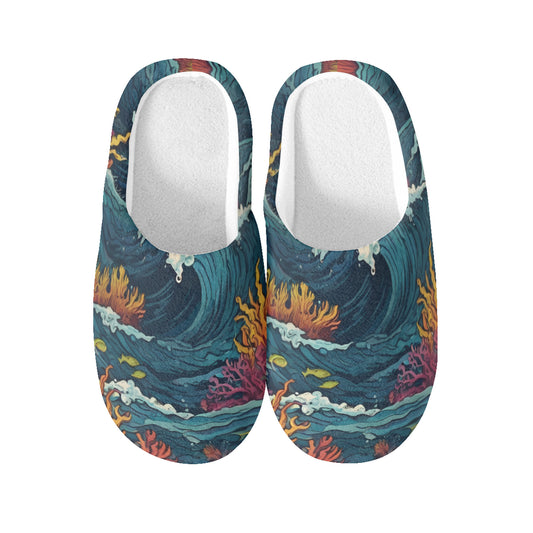 Ocean Waves Personalized Warm Cotton Slippers | Flannel