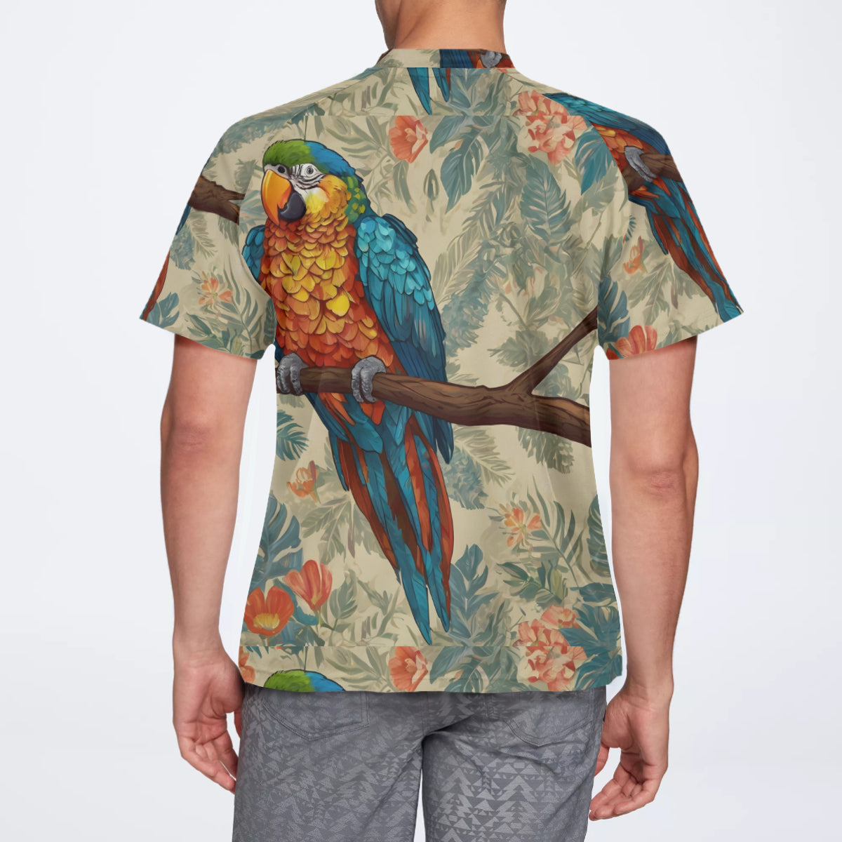 Parrot Design All-Over Print Men's V-Neck T-Shirt Men's Jersey | Polyester