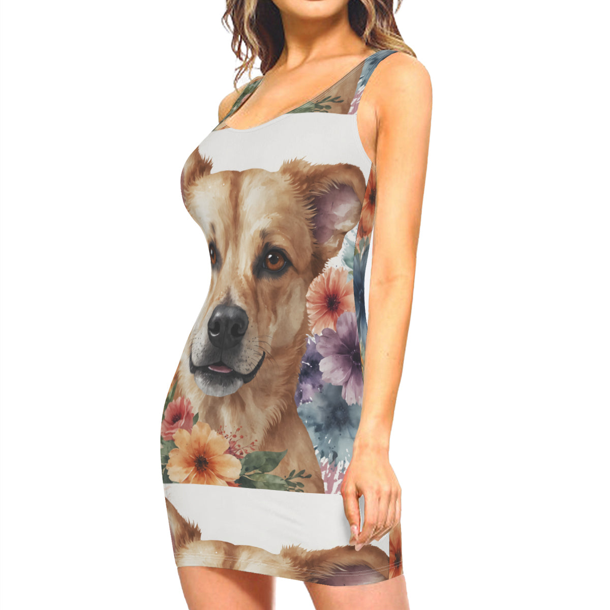 Dog Lover Sleeveless Slim-Fit Euro-Size Tank Slip Dress | Polyester