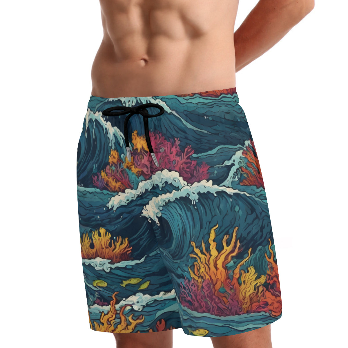 Ocean Waves Men's Casual Shorts Double-Layer Sports Beach Shorts | Polyester