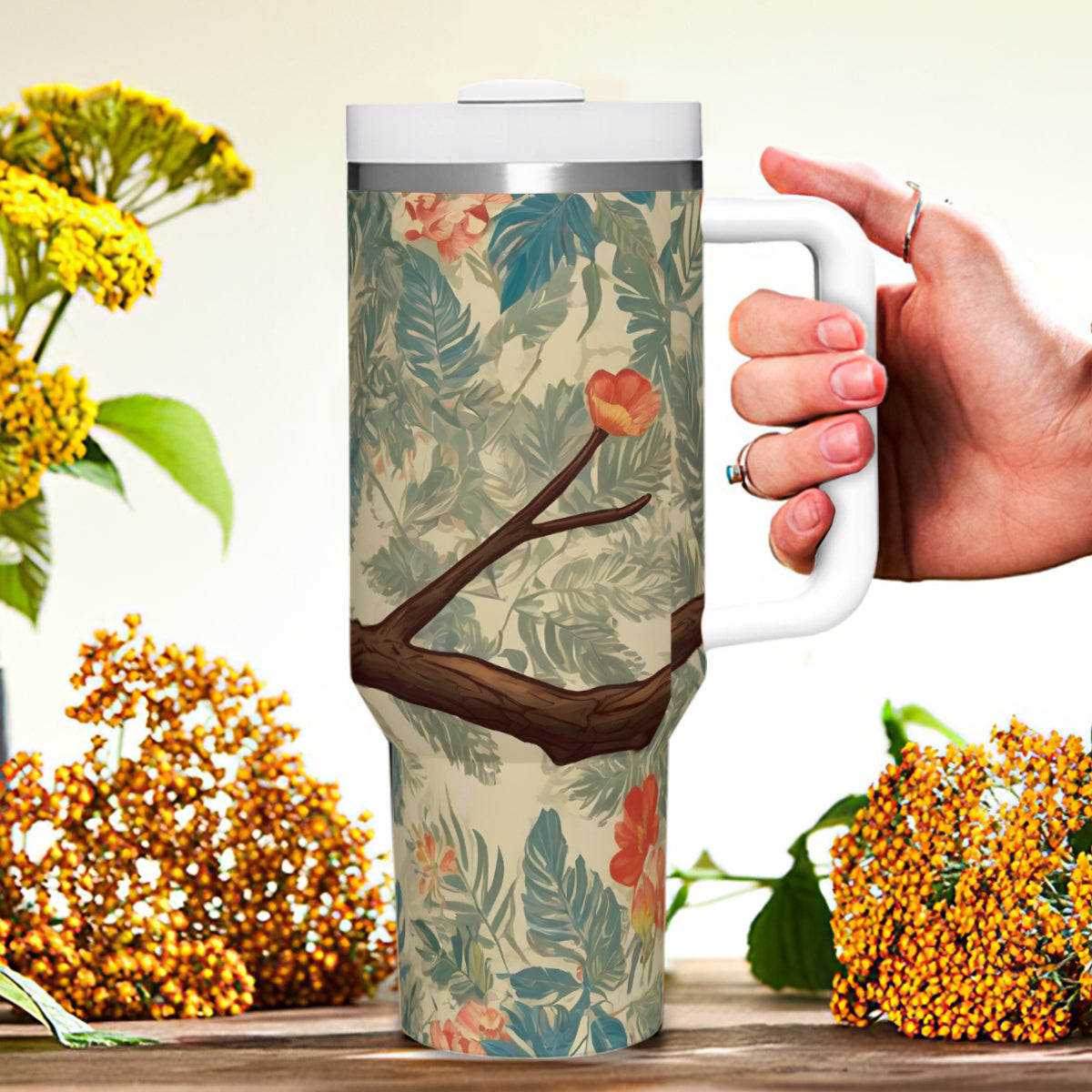 Parrot Design Large Capacity Tumbler with Handle(1100ml/40oz) | Stainless Steel 304
