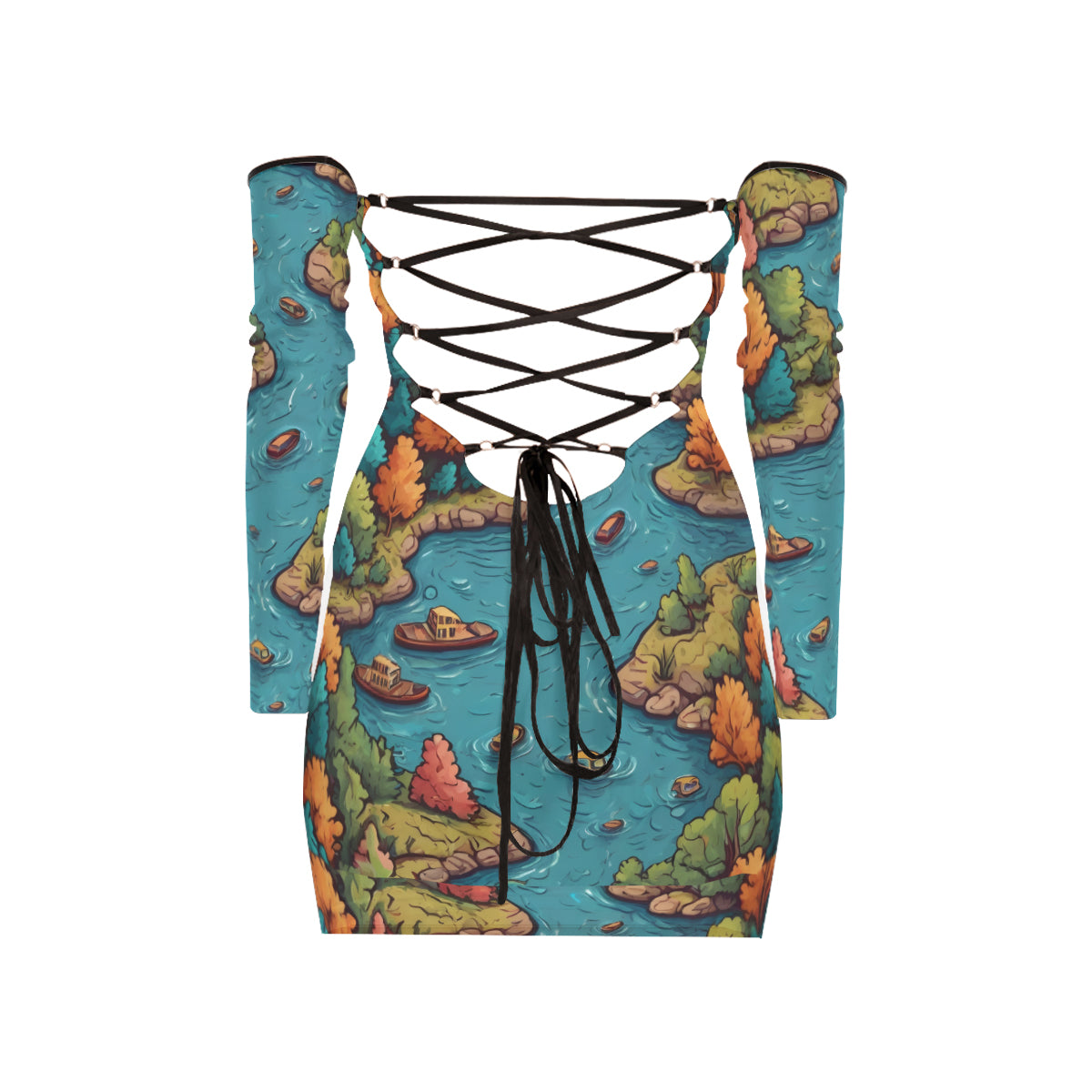 River Front Design Women's Off-shoulder Back Lace-up Dress | Polyester