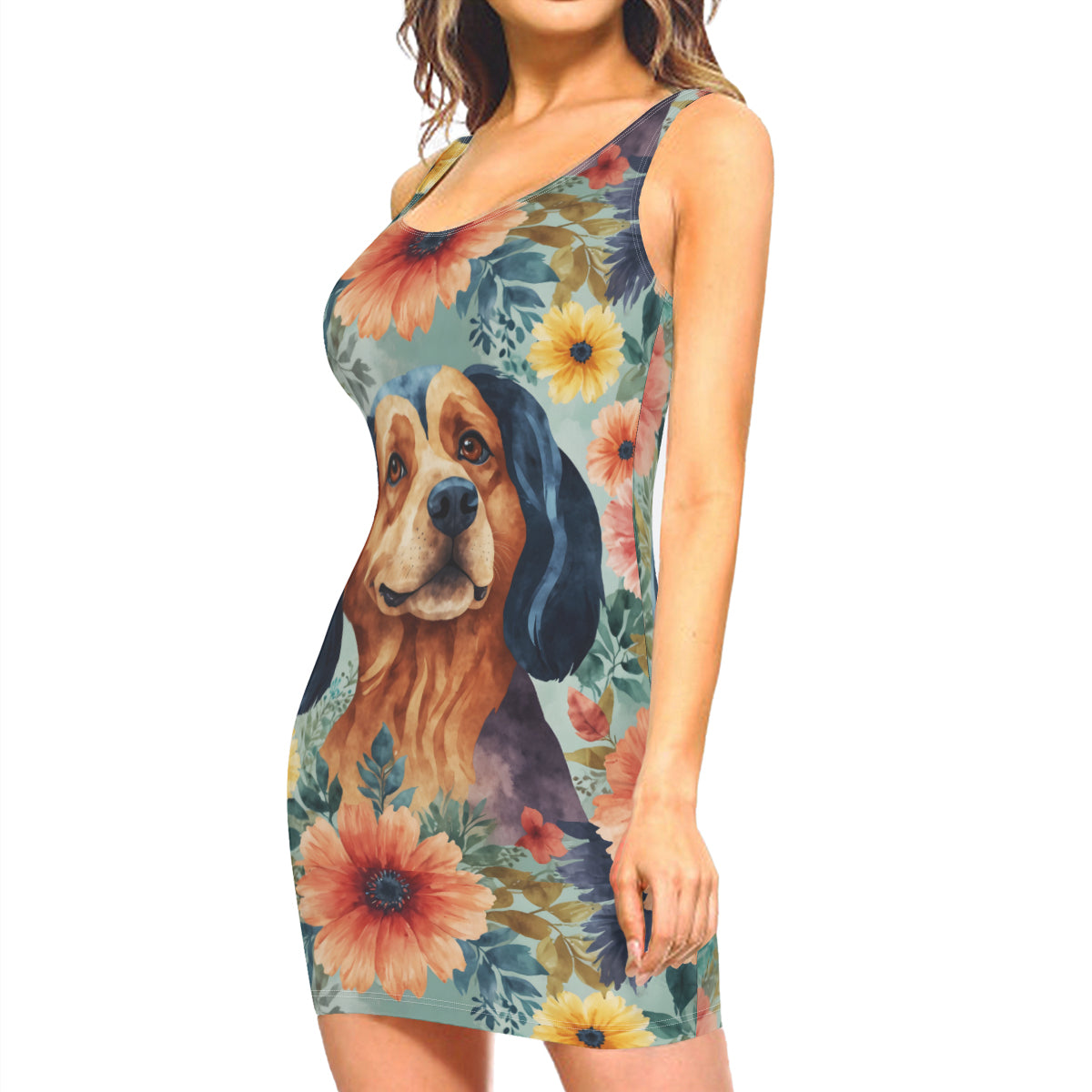 Dog Lover Sleeveless Slim-Fit Euro-Size Tank Slip Dress | Polyester