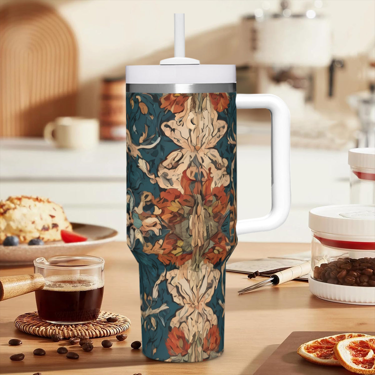 Abstract Design Large Capacity Tumbler with Handle(1100ml/40oz) | Stainless Steel 304