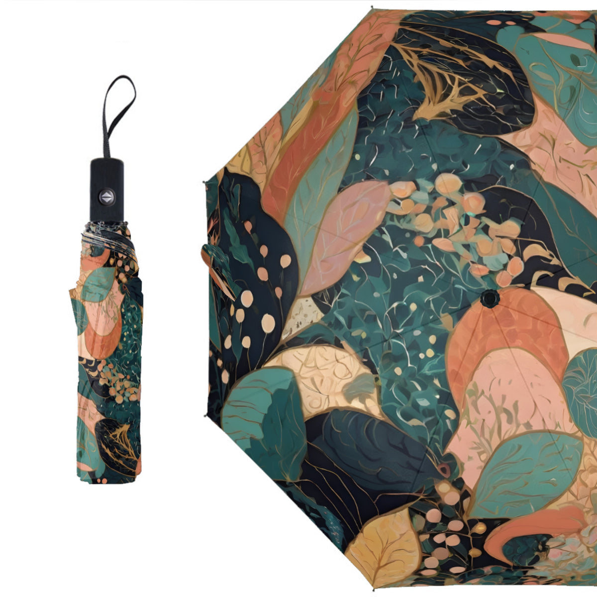 Abstract Wonder Automatic Tri-Fold Black Rubber Umbrella