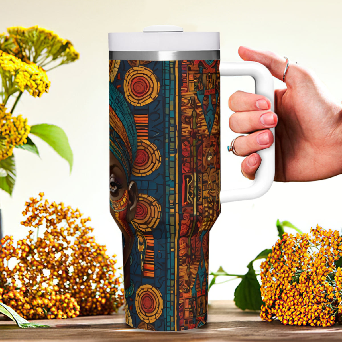 African Image Large Capacity Tumbler with Handle(1100ml/40oz) | Stainless Steel 304