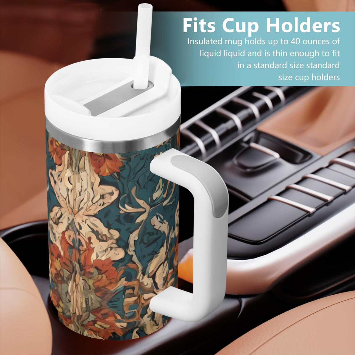 Abstract Design Large Capacity Tumbler with Handle(1100ml/40oz) | Stainless Steel 304