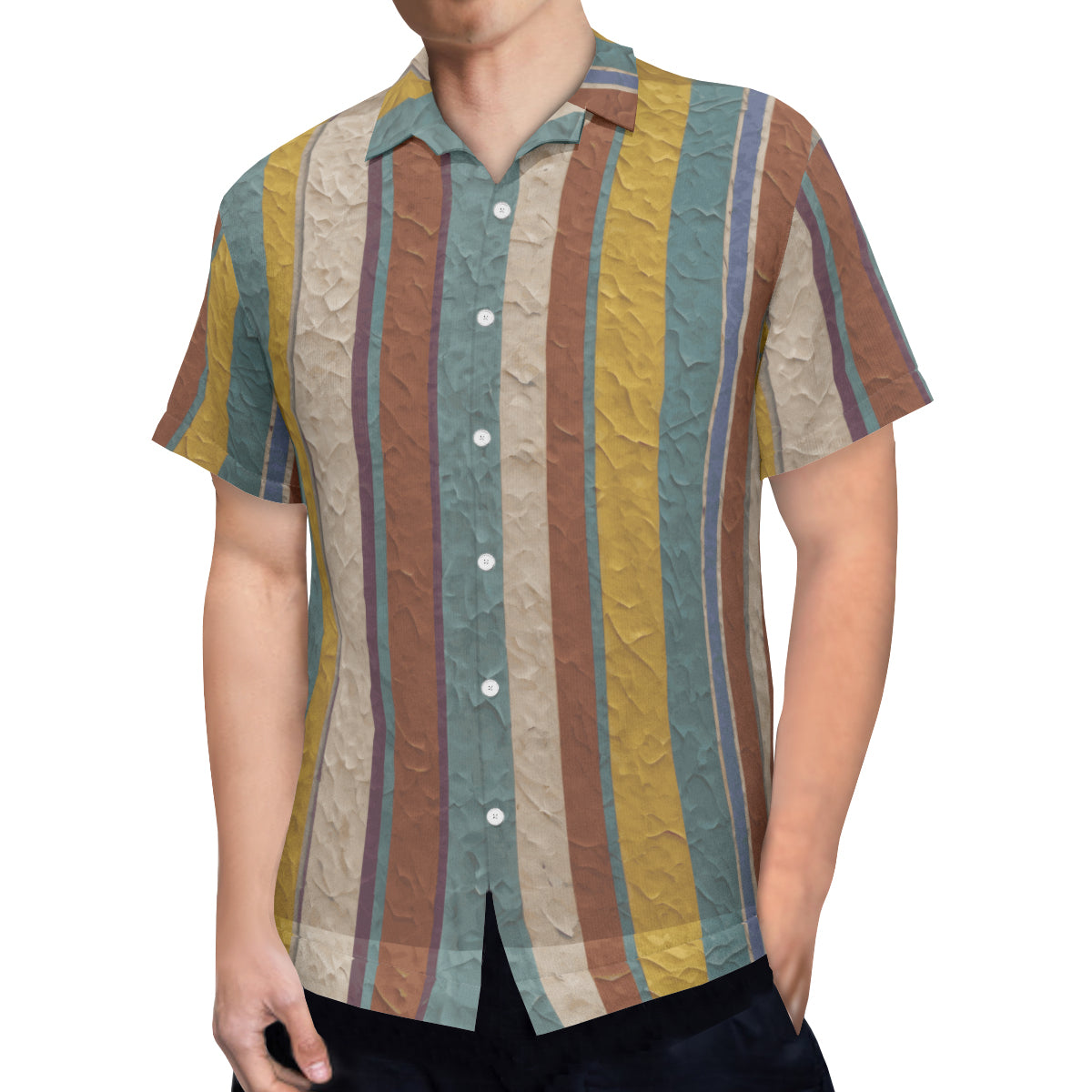Strip Design Hawaiian Shirt(No chest pocket) | Polyester