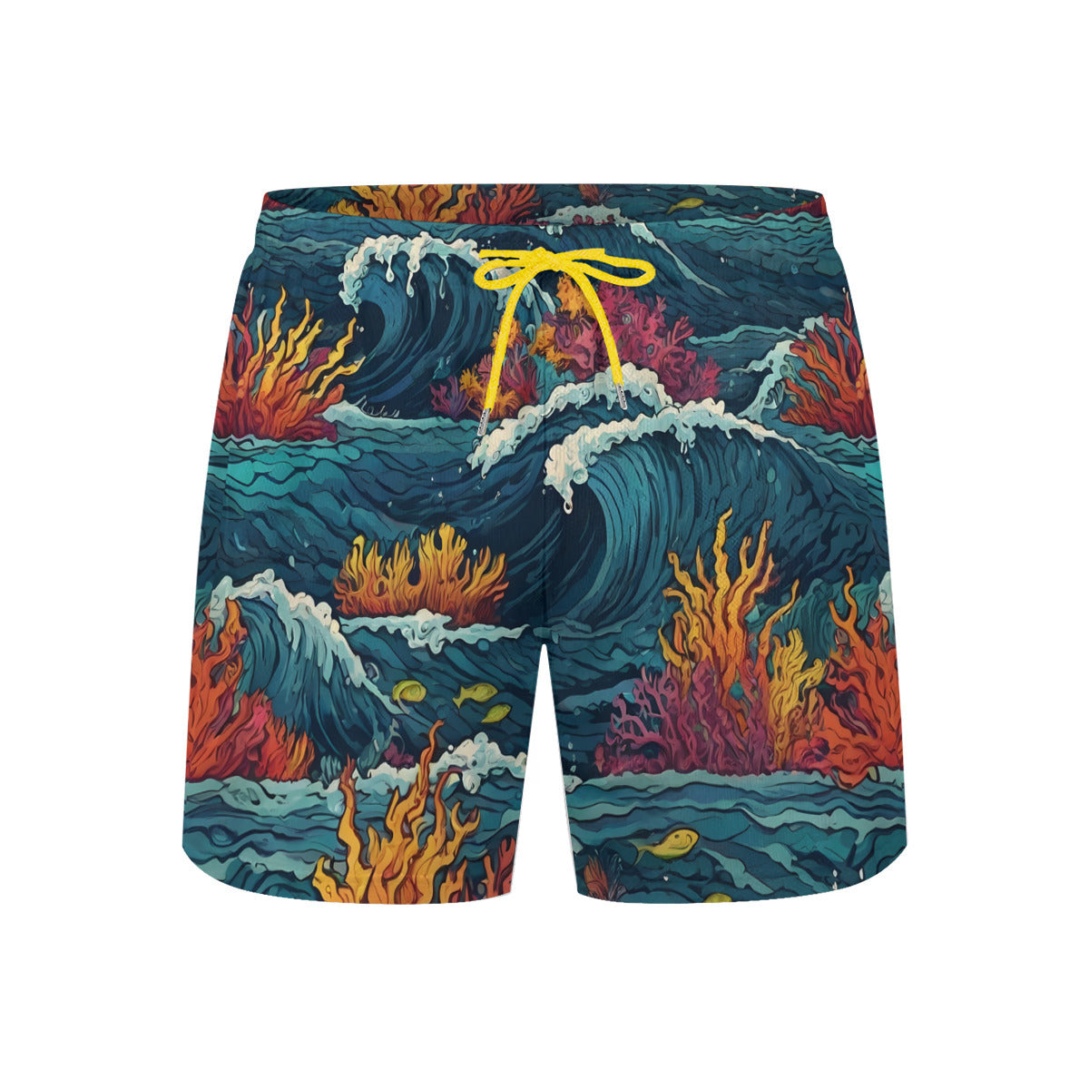 Ocean Waves Men's Casual Shorts Double-Layer Sports Beach Pants (Short) | Polyester