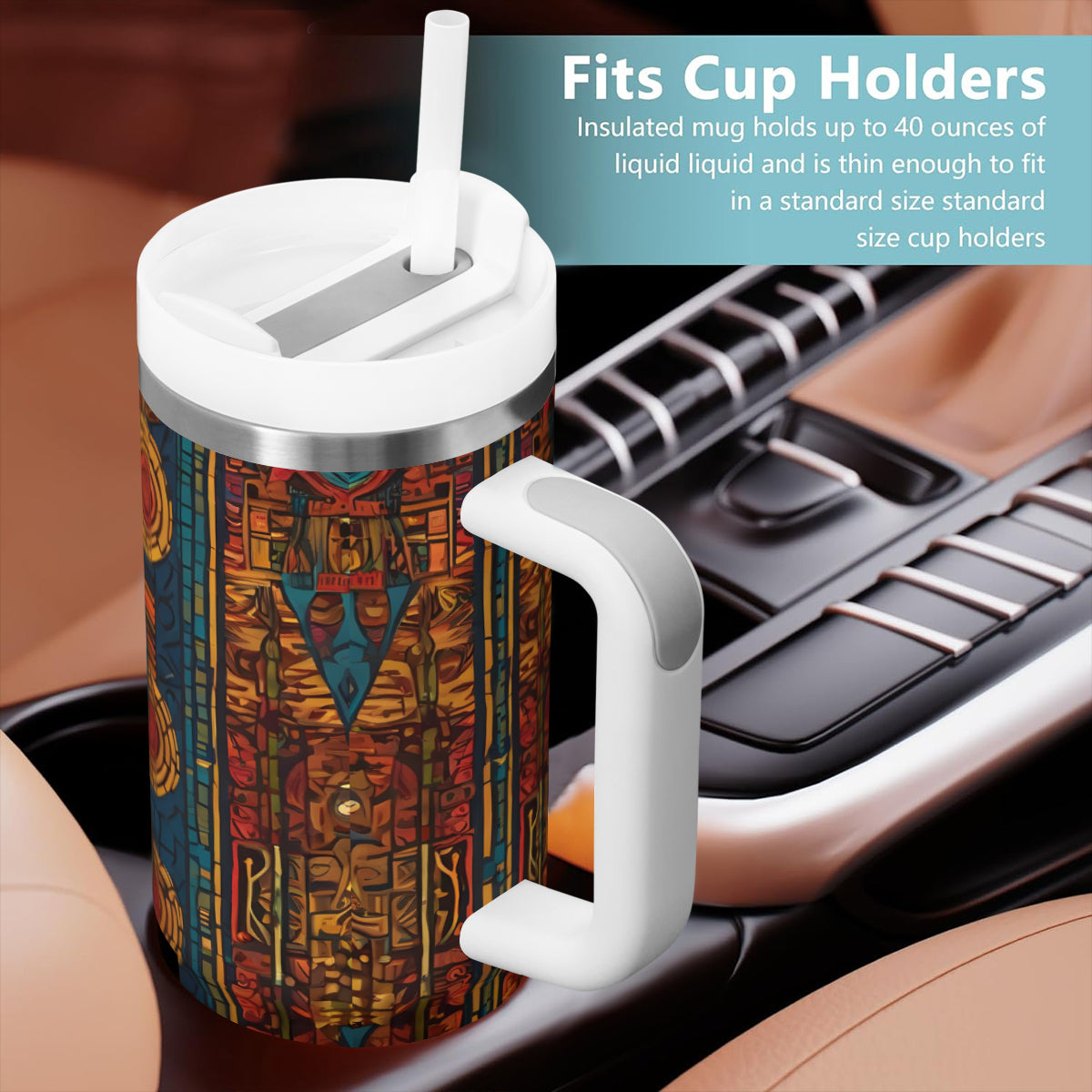 African Image Large Capacity Tumbler with Handle(1100ml/40oz) | Stainless Steel 304