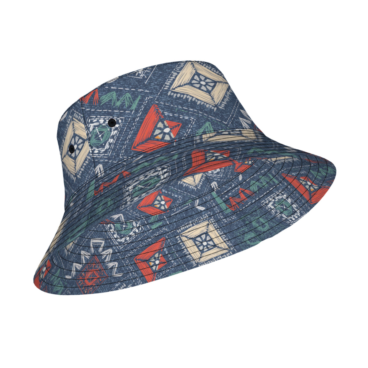 Denim Abstract Design Double-Sided Fisherman Hat | Polyester