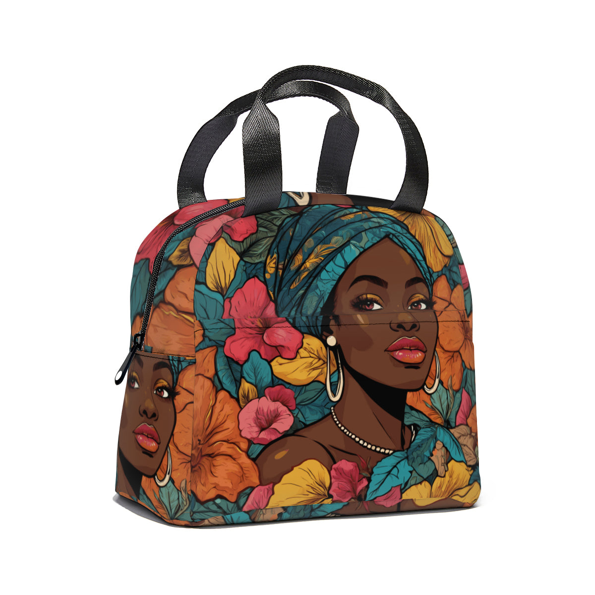 Melanin Queen personalised canvas handheld insulated lunch bag (with side pocket)|Polyester