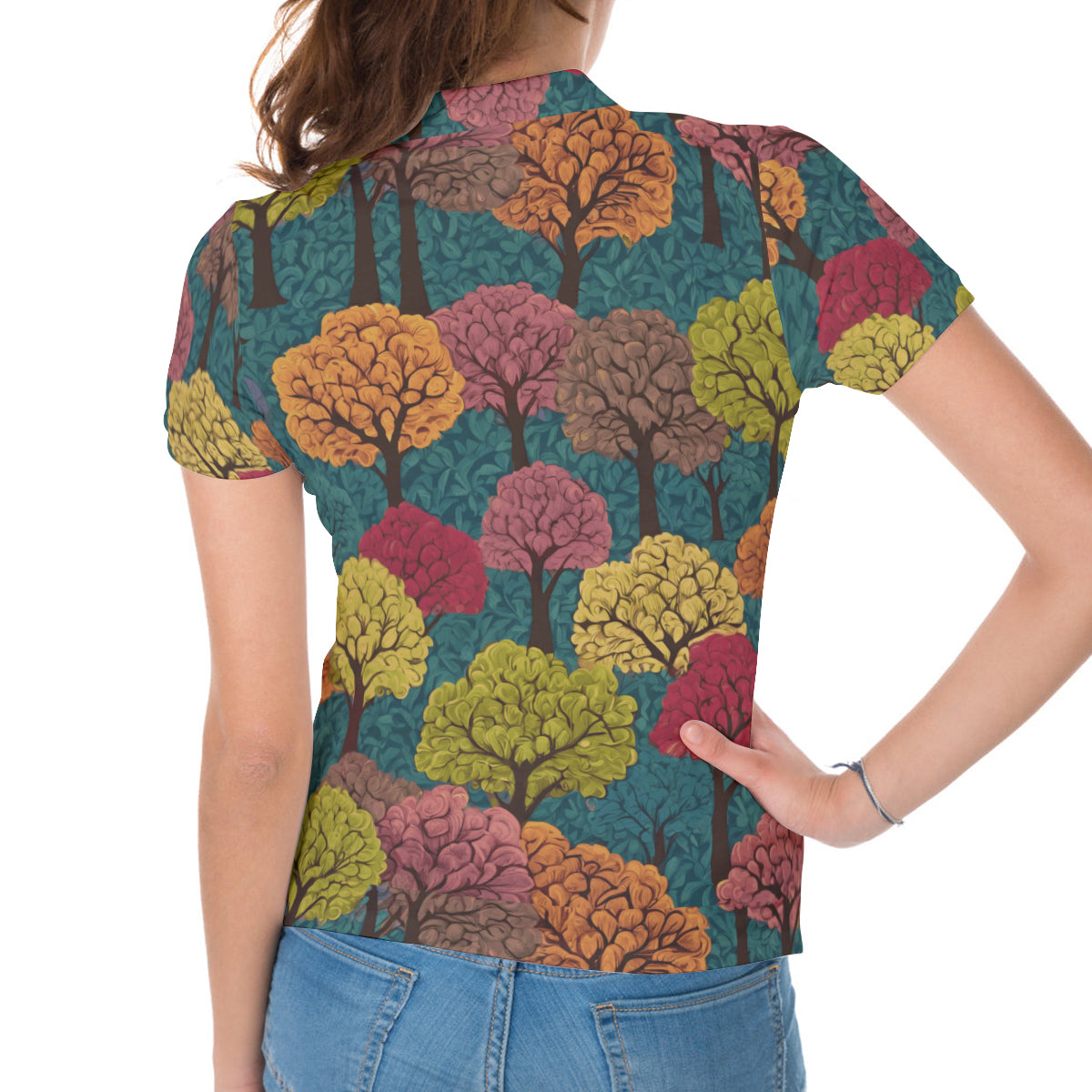 Beautiful Floral Women's Short-Sleeved Polo Shirt