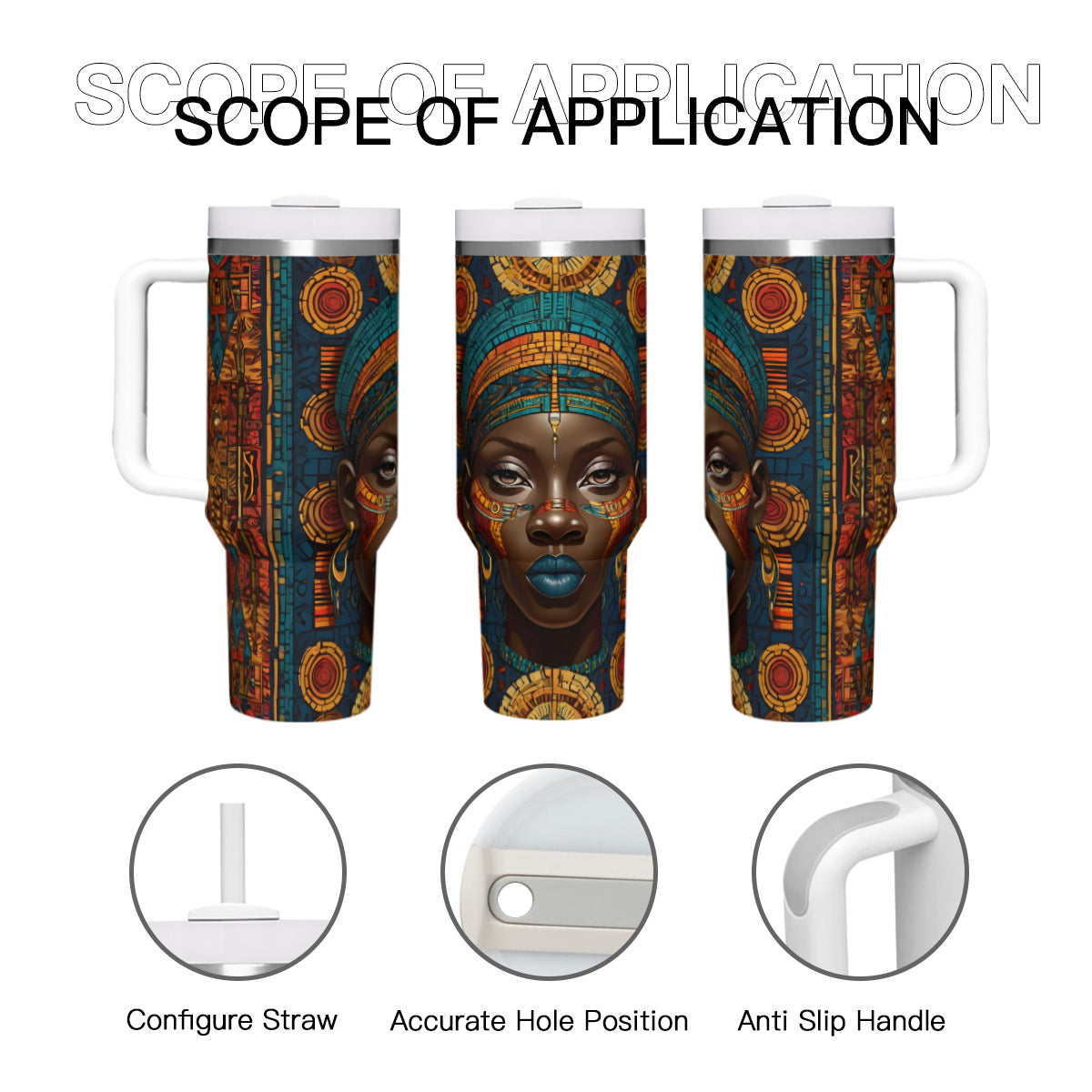 African Image Large Capacity Tumbler with Handle(1100ml/40oz) | Stainless Steel 304