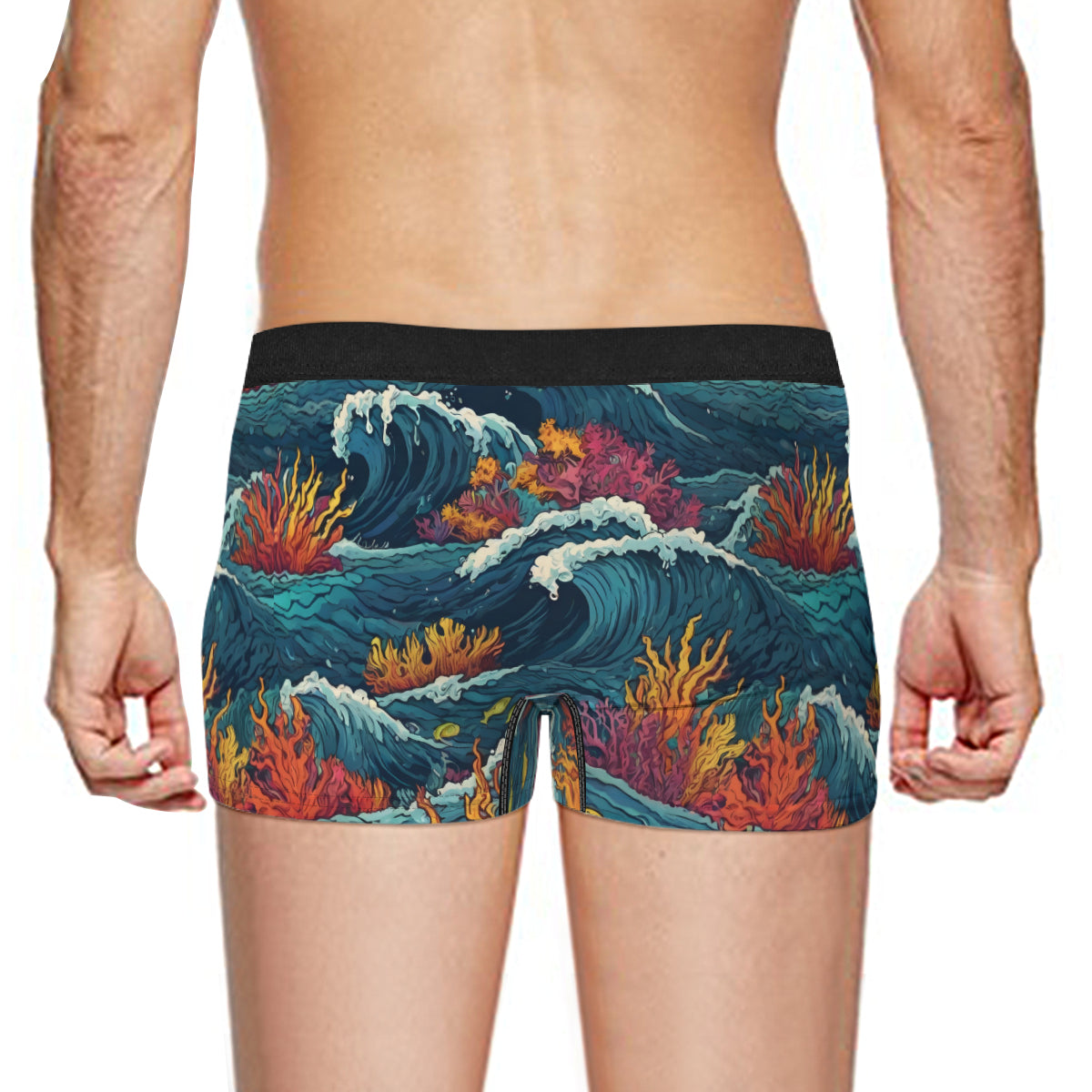 Ocean Waves Men's Underwear (Front and Back Design)丨Polyester
