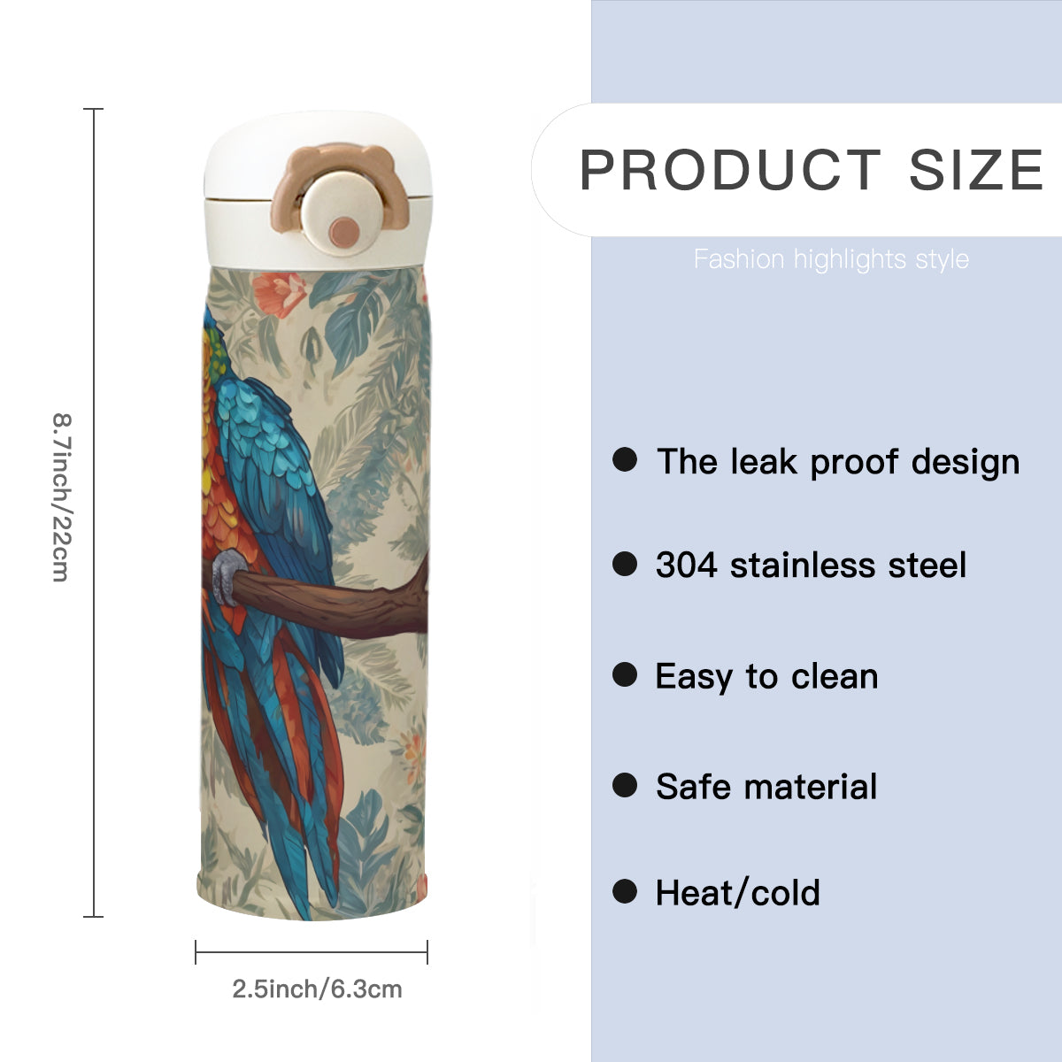 Parrot Design Travel Outdoor Tumbler (450ml/15oz) | Stainless Steel 304