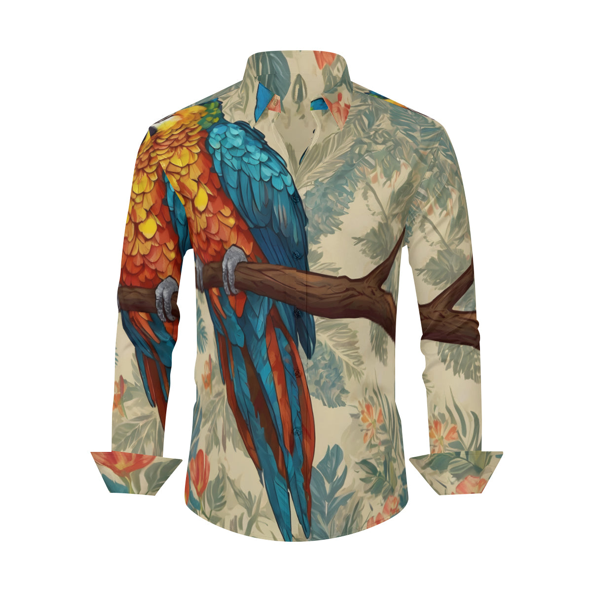 Parrot Design Men's Classic Long-Sleeved Shirt | Polyester