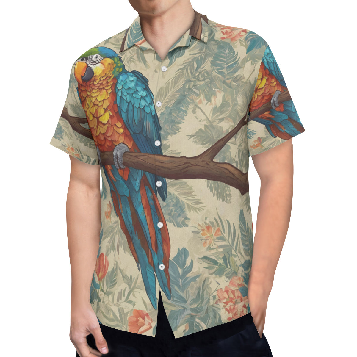 Parrot Design Hawaiian Shirt(No chest pocket) | Polyester