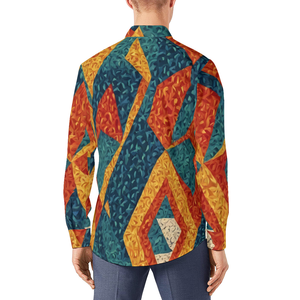 Abstract Pattern Men's Classic Long-Sleeved Shirt | Polyester