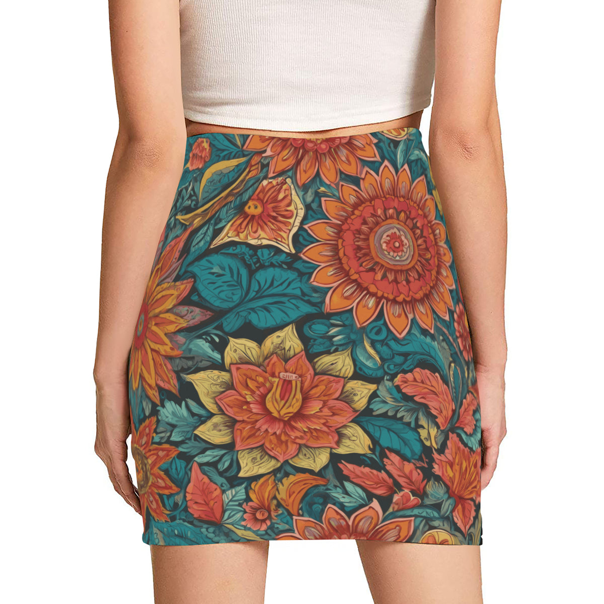 Floral Red Wrap Hip Skirt
