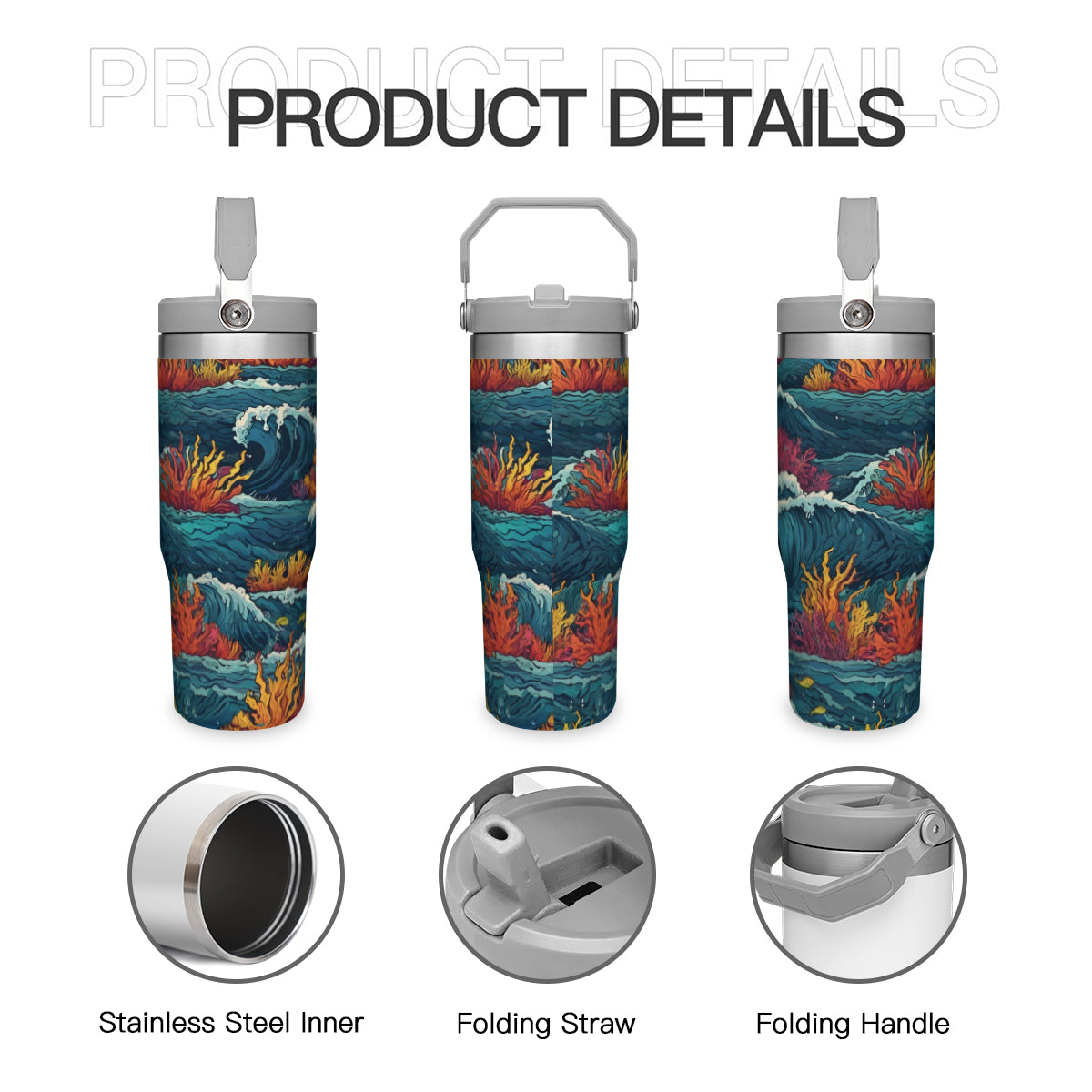 Ocean Waves Personalized Portable Tumbler (880ml/30oz) | Stainless Steel 304