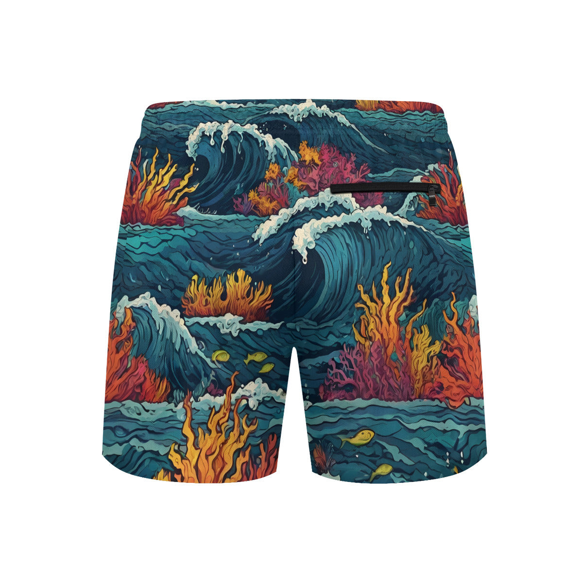 Ocean Waves Men's Casual Shorts Double-Layer Sports Beach Pants (Short) | Polyester