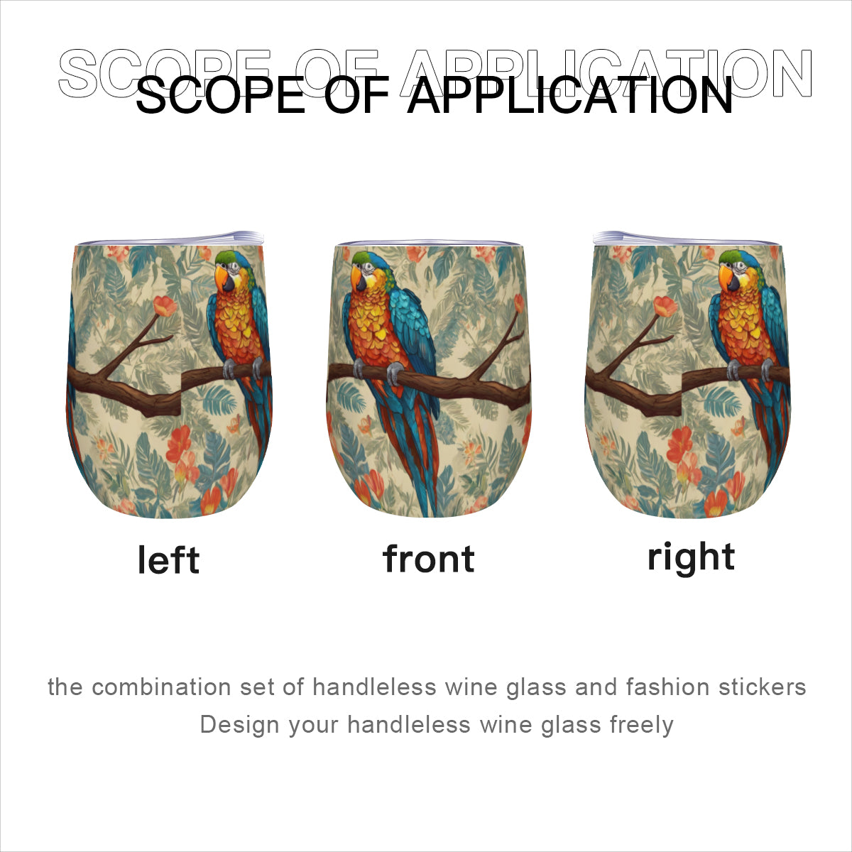 Parrot Design Stemless Wine Tumbler(350ml/12oz)| Stainless steel 304